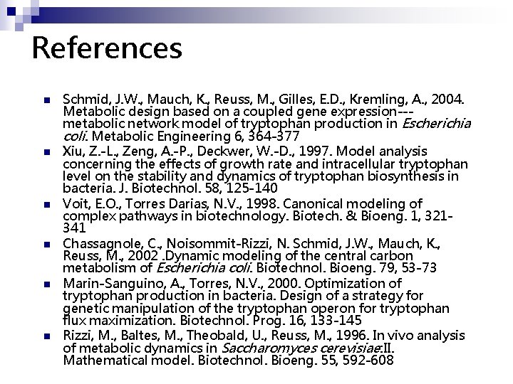 References n n n Schmid, J. W. , Mauch, K. , Reuss, M. ,