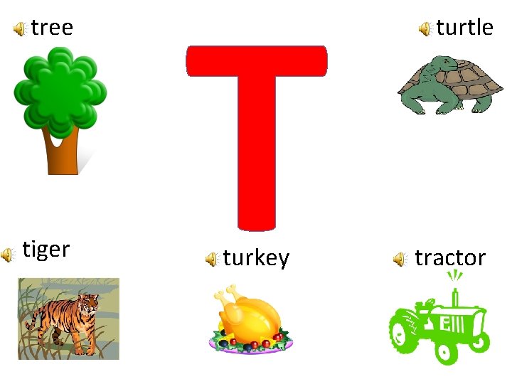 tree tiger T turkey turtle tractor 