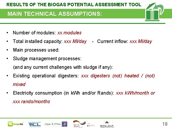 RESULTS OF THE BIOGAS POTENTIAL ASSESSMENT TOOL MAIN TECHNICAL ASSUMPTIONS: • Number of modules: