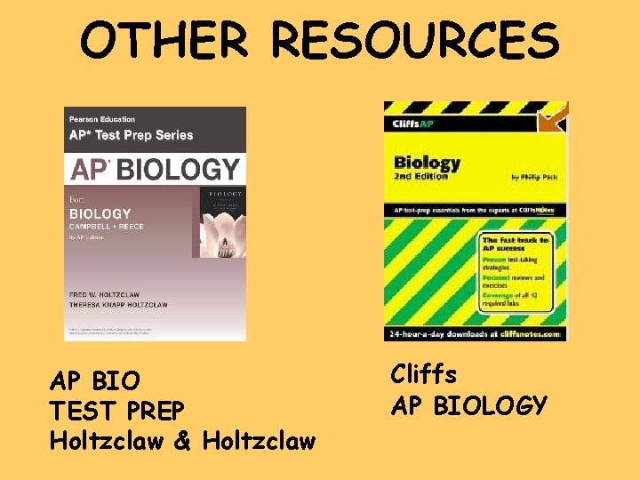 OTHER RESOURCES AP BIO TEST PREP Holtzclaw & Holtzclaw Cliffs AP BIOLOGY 