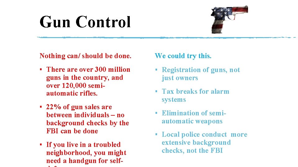 Gun Control Nothing can/ should be done. We could try this. ▪ There are