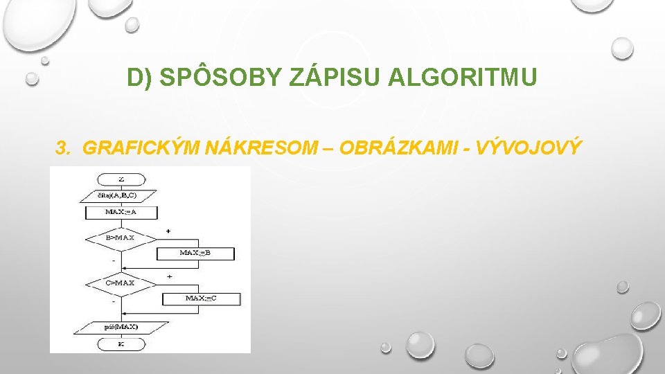 D) SPÔSOBY ZÁPISU ALGORITMU 3. GRAFICKÝM NÁKRESOM – OBRÁZKAMI - VÝVOJOVÝ DIAGRAM 