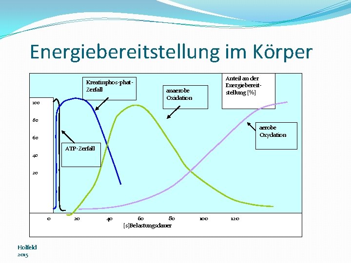 Energiebereitstellung im Körper Kreatinphos-phat. Zerfall 100 anaerobe Oxidation Anteil an der Energiebereitstellung [%] 80