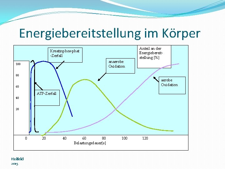 Energiebereitstellung im Körper Kreatinphos-phat -Zerfall anaerobe Oxidation 100 Anteil an der Energiebereitstellung [%] 80