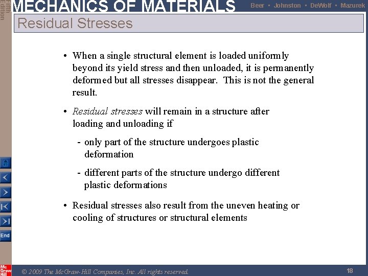 Fifth Edition MECHANICS OF MATERIALS Beer • Johnston • De. Wolf • Mazurek Residual