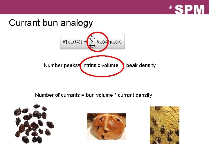 Currant bun analogy From Number peaks= intrinsic volume * peak density Number of currants