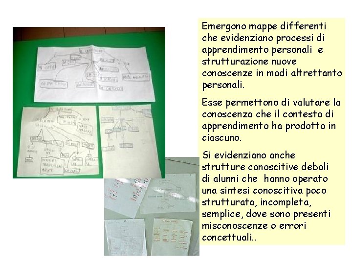 Emergono mappe differenti che evidenziano processi di apprendimento personali e strutturazione nuove conoscenze in