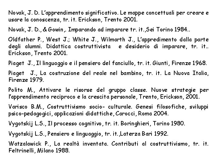 Novak, J. D. L’apprendimento significativo. Le mappe concettuali per creare e usare la conoscenza,