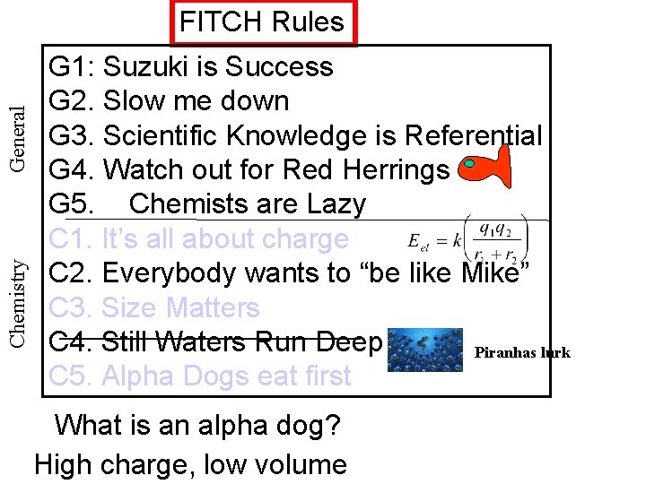 Chemistry General FITCH Rules G 1: Suzuki is Success G 2. Slow me down