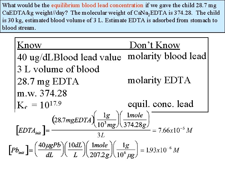 What would be the equilibrium blood lead concentration if we gave the child 28.