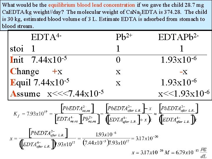 What would be the equilibrium blood lead concentration if we gave the child 28.