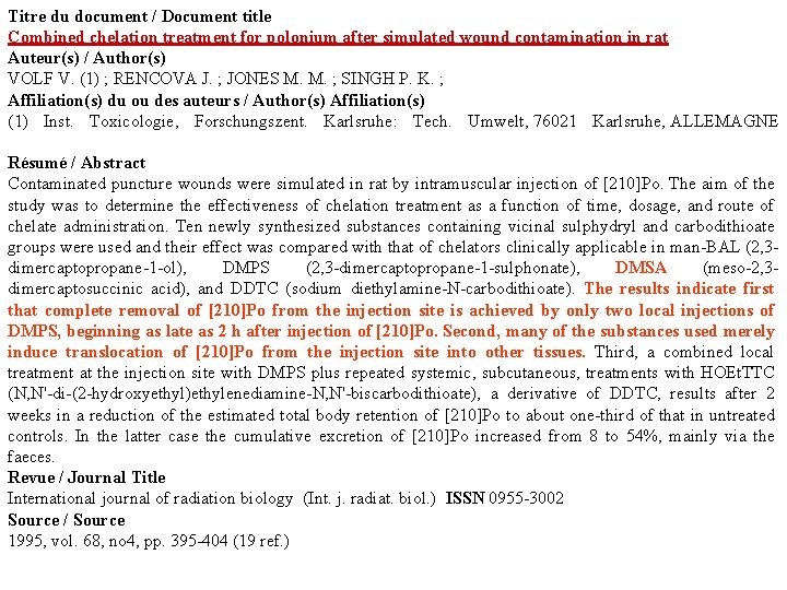 Titre du document / Document title Combined chelation treatment for polonium after simulated wound