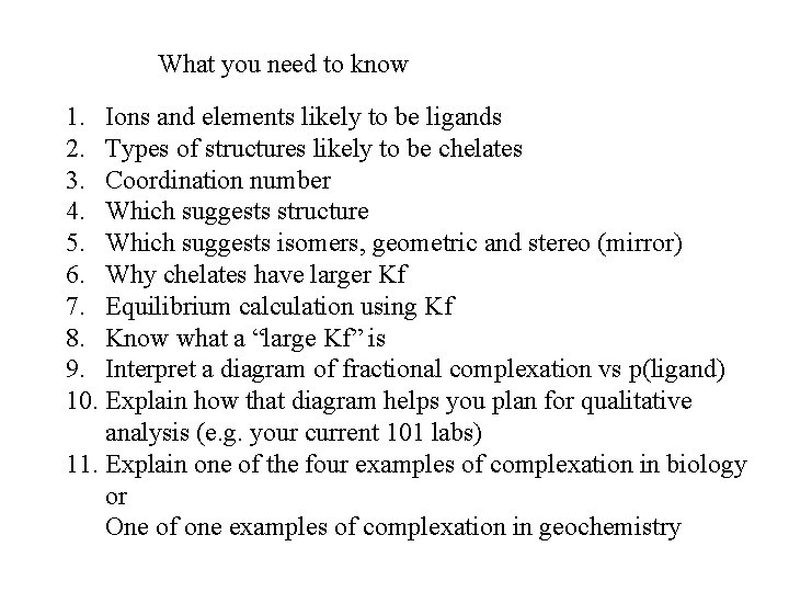 What you need to know 1. Ions and elements likely to be ligands 2.