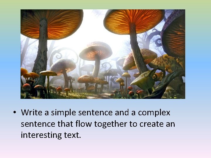  • Write a simple sentence and a complex sentence that flow together to