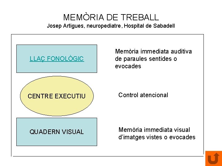 MEMÒRIA DE TREBALL Josep Artigues, neuropediatre, Hospital de Sabadell LLAÇ FONOLÒGIC CENTRE EXECUTIU QUADERN