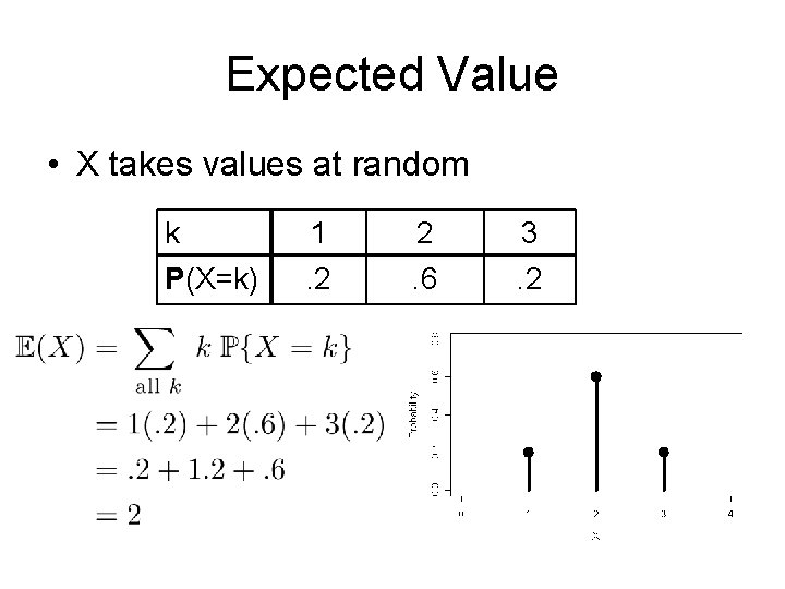 Expected Value • X takes values at random k P(X=k) 1. 2 2. 6