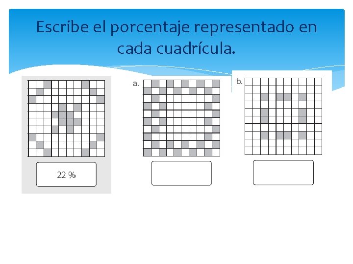 Escribe el porcentaje representado en cada cuadrícula. 