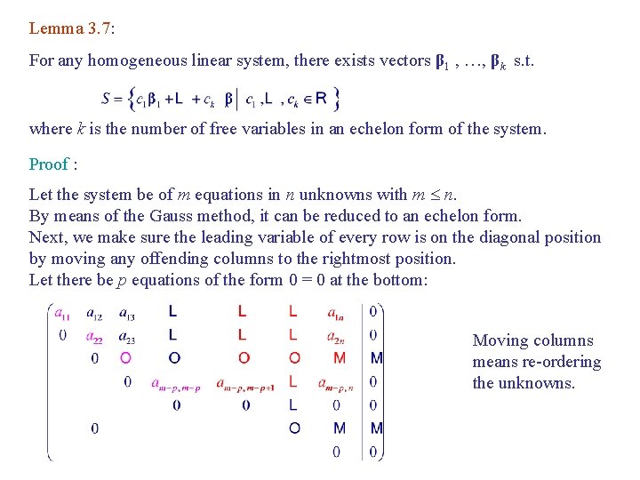 Lemma 3. 7: For any homogeneous linear system, there exists vectors β 1 ,