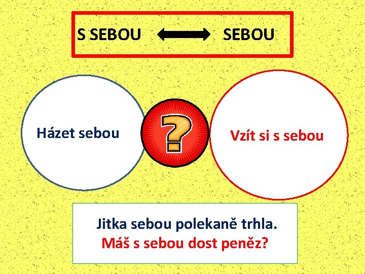 S SEBOU Házet sebou SEBOU Vzít si s sebou Jitka sebou polekaně trhla. Máš