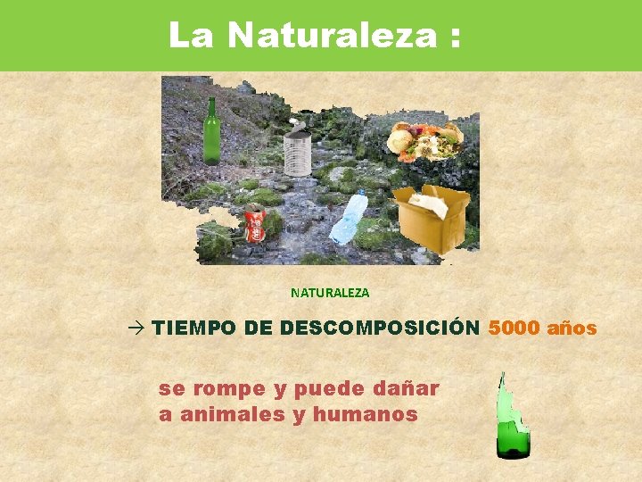 La Naturaleza : NATURALEZA TIEMPO DE DESCOMPOSICIÓN 5000 años se rompe y puede dañar