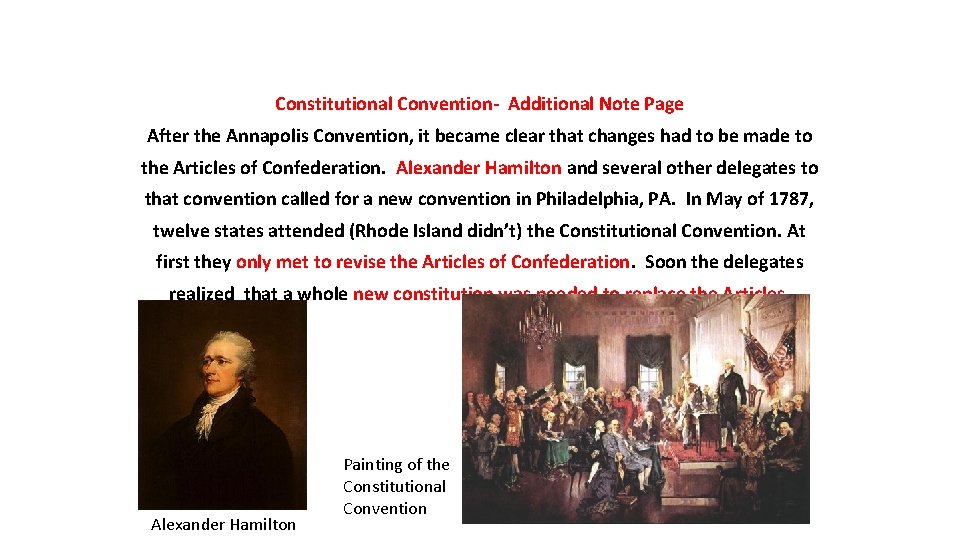 Constitutional Convention- Additional Note Page After the Annapolis Convention, it became clear that changes