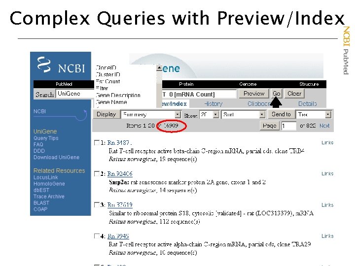 NCBI Pub. Med Complex Queries with Preview/Index NOT 0 [m. RNA Count] 