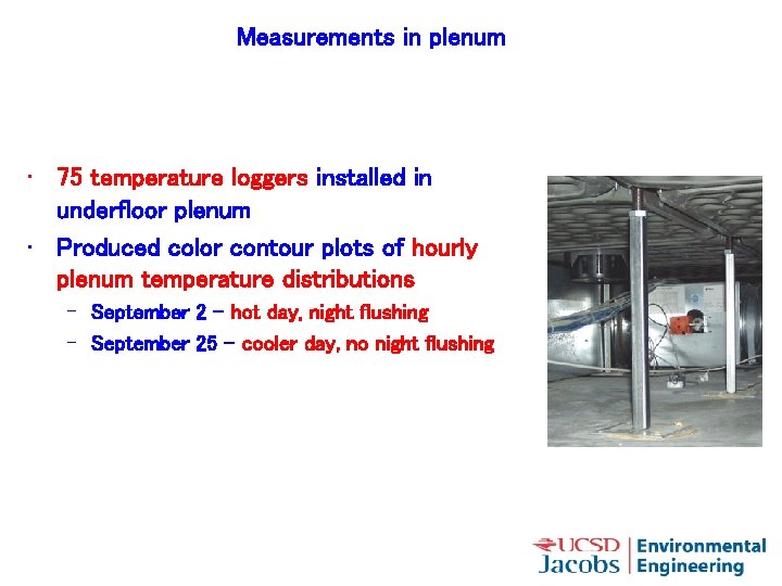 Measurements in plenum • 75 temperature loggers installed in underfloor plenum • Produced color