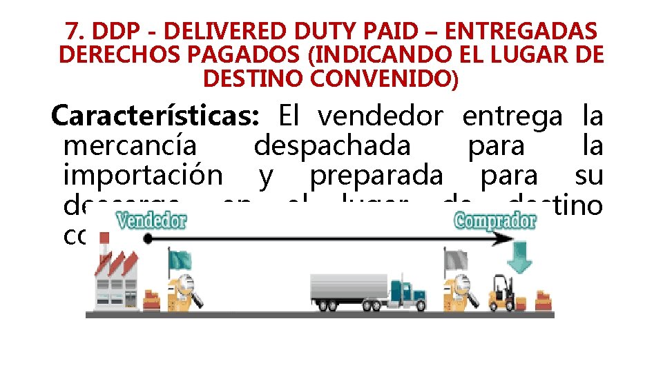 7. DDP - DELIVERED DUTY PAID – ENTREGADAS DERECHOS PAGADOS (INDICANDO EL LUGAR DE