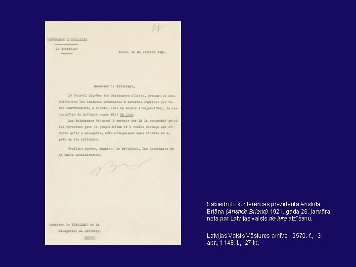 Sabiedroto konferences prezidenta Aristīda Briāna (Aristide Briand) 1921. gada 26. janvāra nota par Latvijas