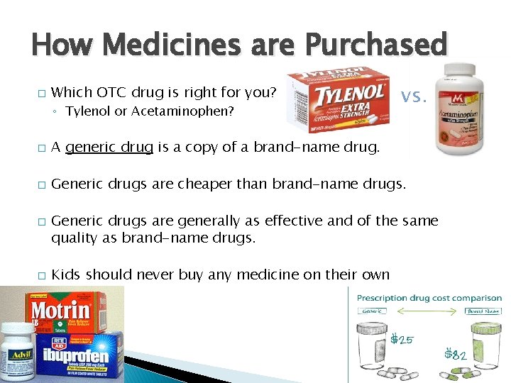 How Medicines are Purchased � Which OTC drug is right for you? ◦ Tylenol
