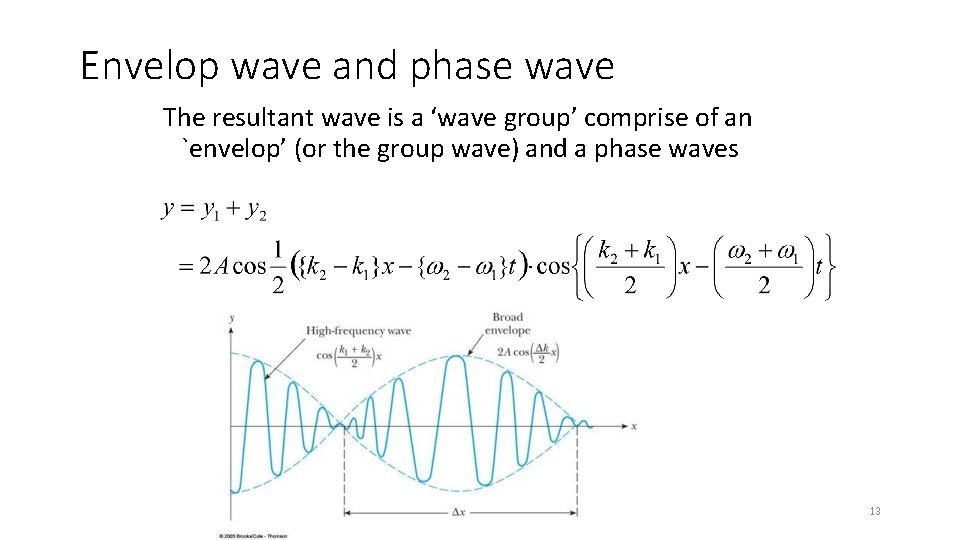 Envelop wave and phase wave The resultant wave is a ‘wave group’ comprise of