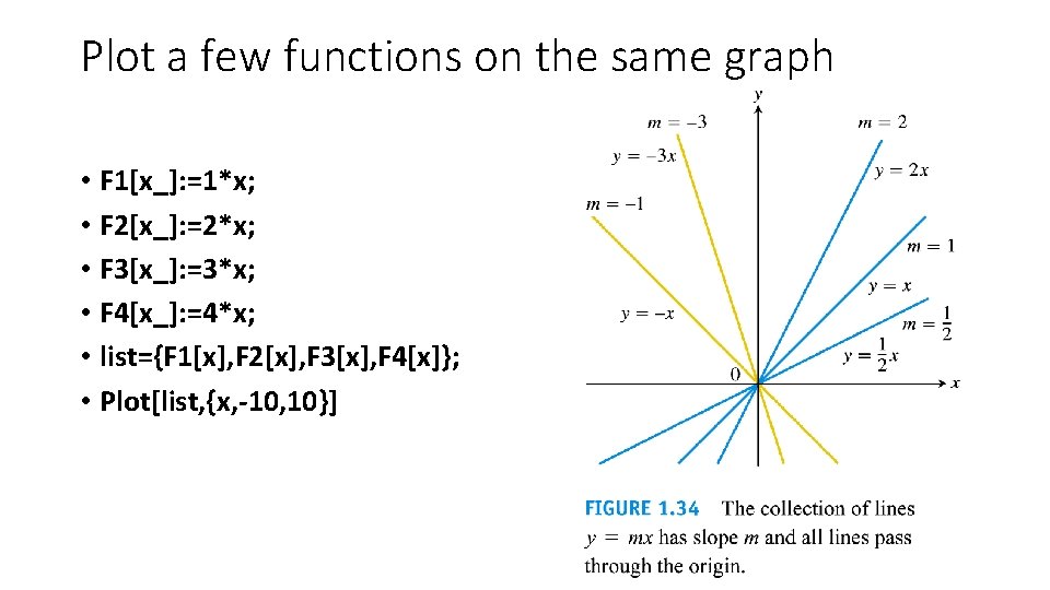 Plot a few functions on the same graph • F 1[x_]: =1*x; • F