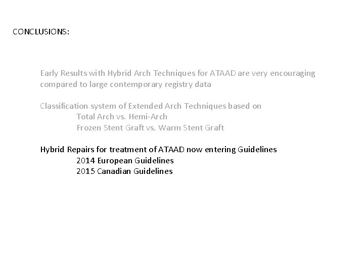 CONCLUSIONS: Early Results with Hybrid Arch Techniques for ATAAD are very encouraging compared to