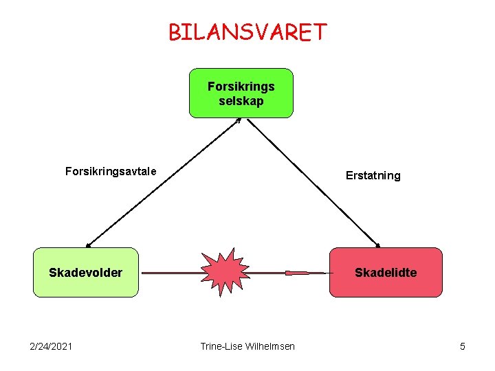 BILANSVARET Forsikrings selskap Forsikringsavtale Erstatning Skadevolder 2/24/2021 Skadelidte Trine-Lise Wilhelmsen 5 