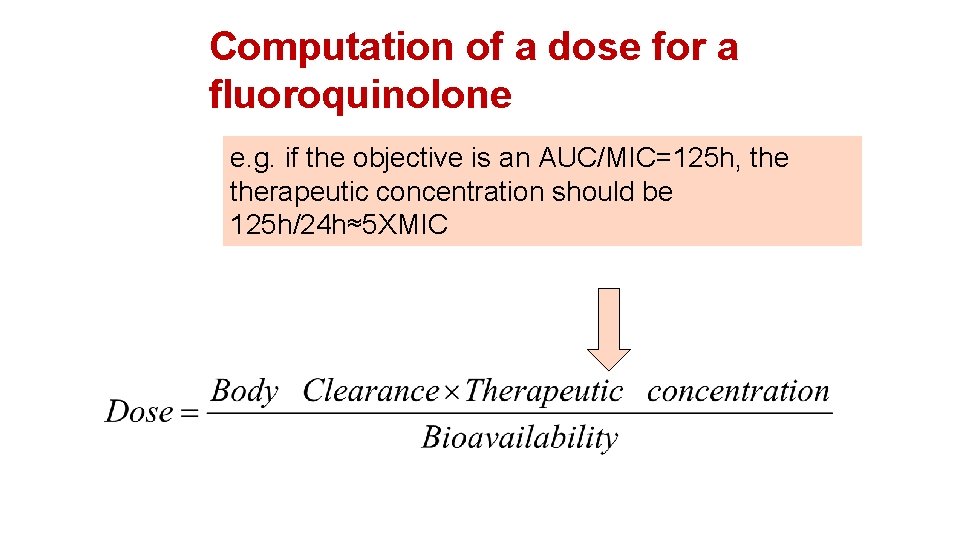 Computation of a dose for a fluoroquinolone e. g. if the objective is an