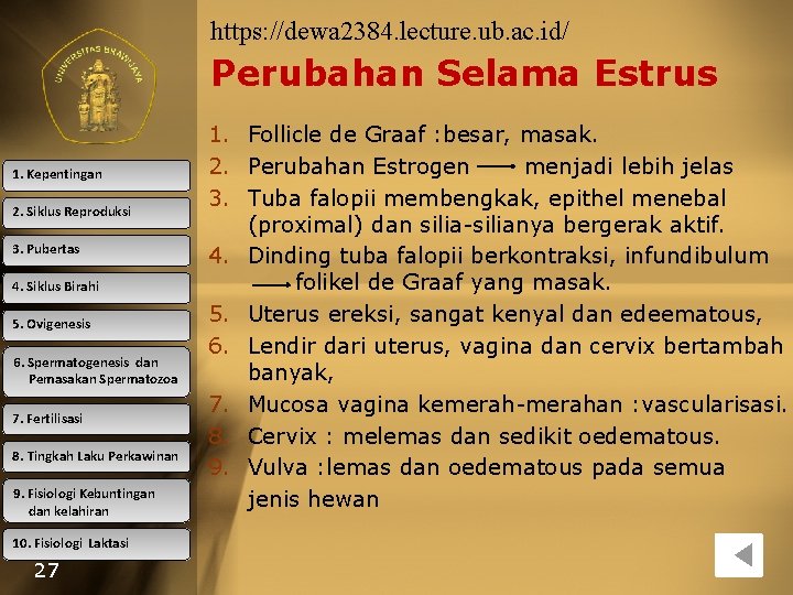 https: //dewa 2384. lecture. ub. ac. id/ Perubahan Selama Estrus 1. Kepentingan 2. Siklus