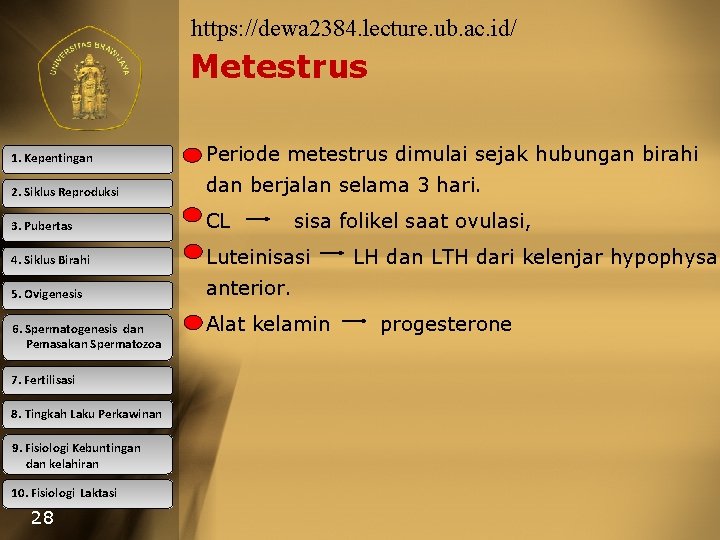 https: //dewa 2384. lecture. ub. ac. id/ Metestrus 1. Kepentingan Periode metestrus dimulai sejak