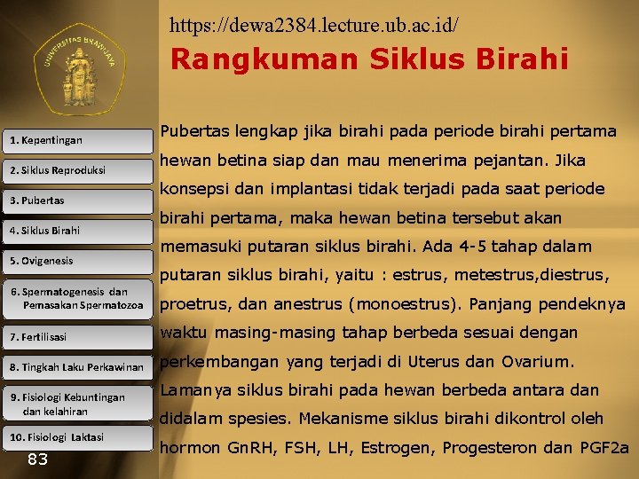 https: //dewa 2384. lecture. ub. ac. id/ Rangkuman Siklus Birahi 1. Kepentingan 2. Siklus