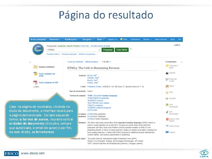 Página do resultado Caso na página de resultados, clicando no título do documento, a