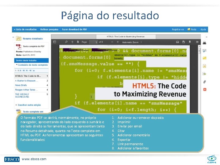 Página do resultado O formato PDF se abrirá, normalmente, no próprio navegador, apresentando do