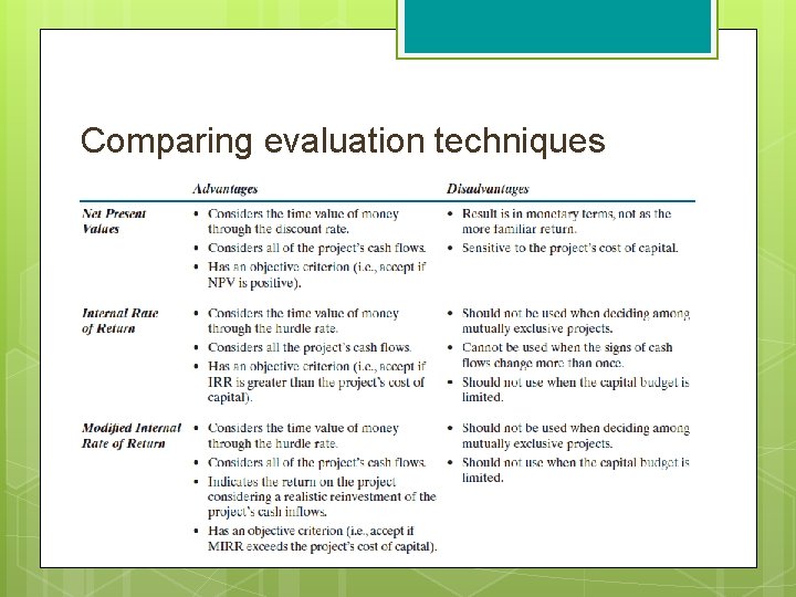 Comparing evaluation techniques 51 