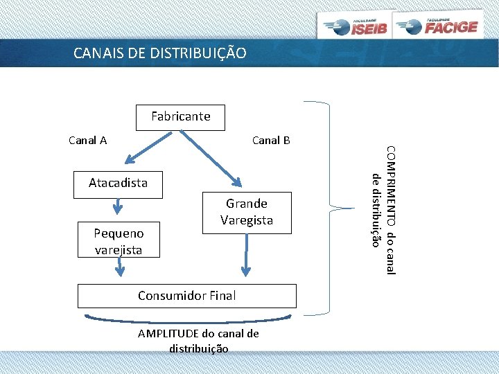 CANAIS DE DISTRIBUIÇÃO Fabricante Canal B Atacadista Pequeno varejista Grande Varegista Consumidor Final AMPLITUDE