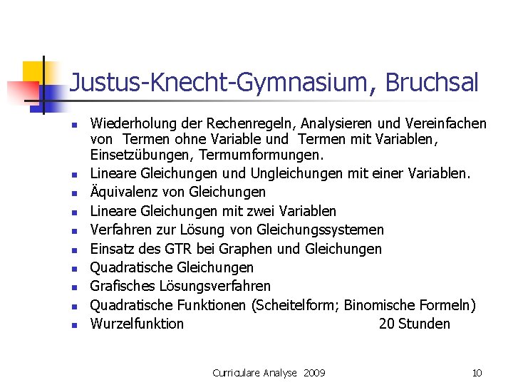 Justus-Knecht-Gymnasium, Bruchsal n n n n n Wiederholung der Rechenregeln, Analysieren und Vereinfachen von