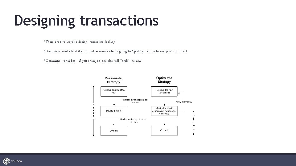 Designing transactions • There are two ways to design transaction locking • Pessimistic works