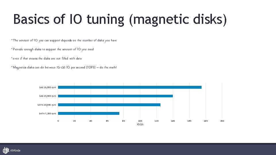 Basics of IO tuning (magnetic disks) • The amount of IO you can support