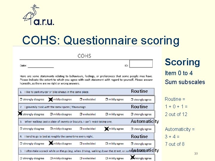 COHS: Questionnaire scoring Scoring Item 0 to 4 Sum subscales Routine = Routine 1+0+1=