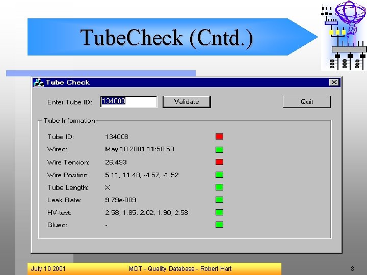 Tube. Check (Cntd. ) July 10 2001 MDT - Quality Database - Robert Hart