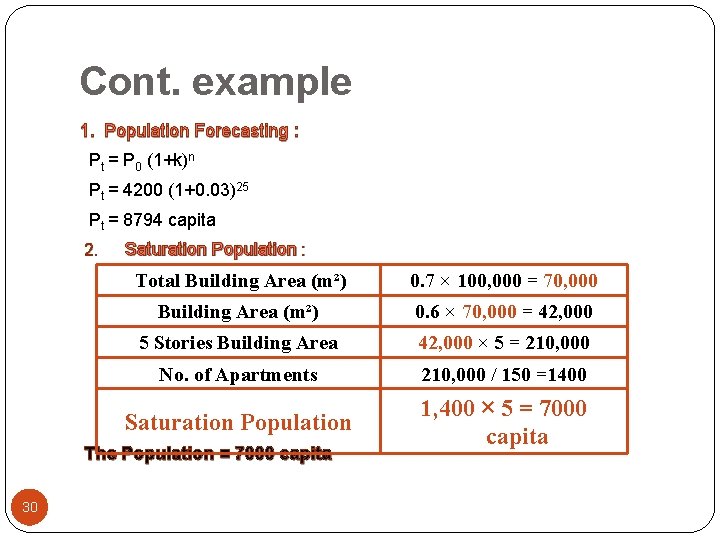 Cont. example 1. Population Forecasting : Pt = P 0 (1+k)n Pt = 4200