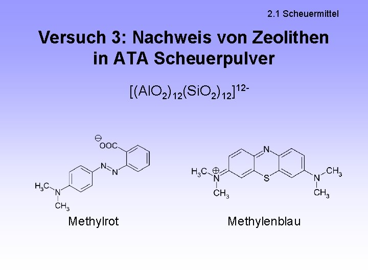 2. 1 Scheuermittel Versuch 3: Nachweis von Zeolithen in ATA Scheuerpulver [(Al. O 2)12(Si.