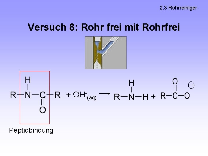 2. 3 Rohrreiniger Versuch 8: Rohr frei mit Rohrfrei + OH-(aq) Peptidbindung + 